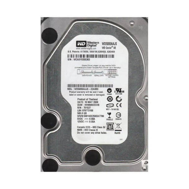 WD5000AAJS-22A8B0 - Western Digital Caviar SE 500GB 7200RPM SATA 3Gb/s 8MB Cache 3.5-inch Hard Drive