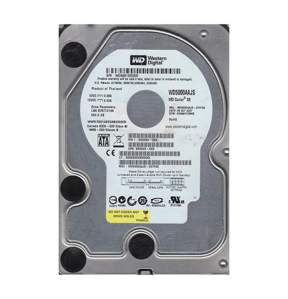 WD5000AAJS-22YFA0 - Western Digital Caviar SE 500GB 7200RPM SATA 3Gb/s 8MB Cache 3.5-inch Hard Drive