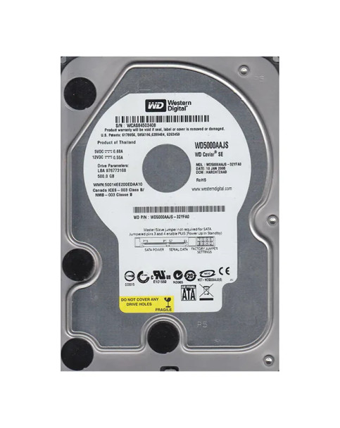 WD5000AAJS-32YFA0 - Western Digital Caviar SE 500GB 7200RPM SATA 3Gb/s 8MB Cache 3.5-inch Hard Drive