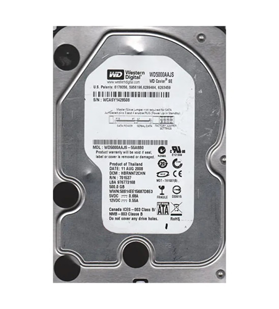 WD5000AAJS-55A8B0 - Western Digital Caviar SE 500GB 7200RPM SATA 3Gb/s 8MB Cache 3.5-inch Hard Drive