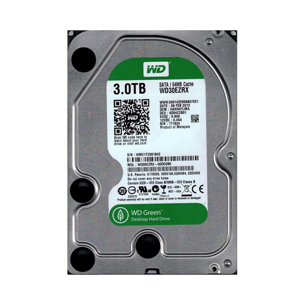 WD30EZRX-00DC0B0 - Western Digital Green 3TB 5400RPM SATA 6Gb/s 64MB Cache 3.5-inch Hard Drive