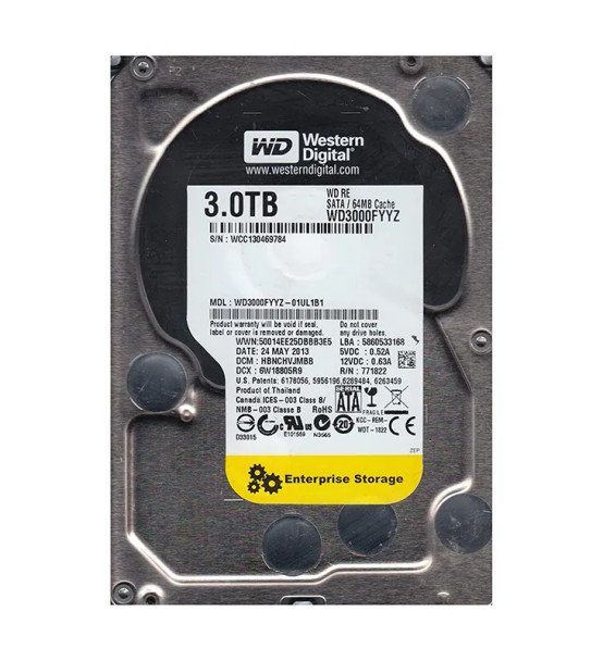 WD3000FYYZ-01UL1B1 - Western Digital RE 3TB 7200RPM SATA 6Gb/s 64MB Cache 3.5-inch Hard Drive