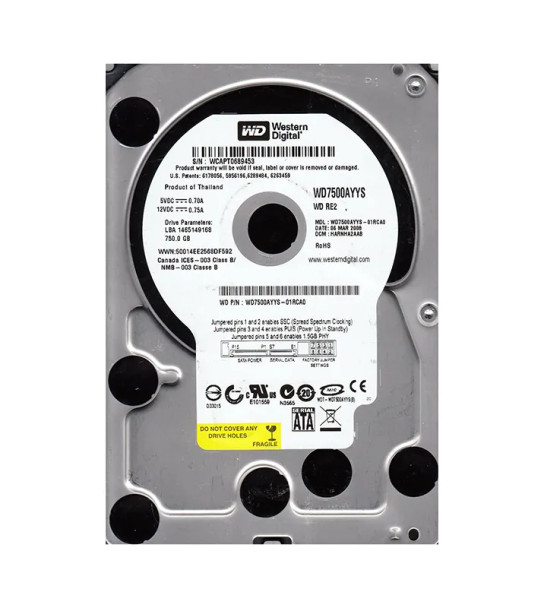 WD7500AYYS-01RCA0 - Western Digital RE2 750GB 7200RPM SATA 3Gb/s 16MB Cache 3.5-inch Hard Drive