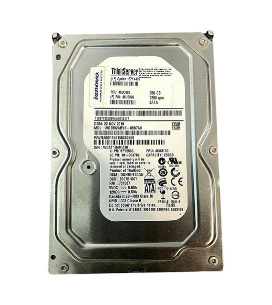 WD2502ABYS-88B7A0 - Western Digital RE3 250GB 7200RPM SATA 3Gb/s 16MB Cache 3.5-inch Hard Drive
