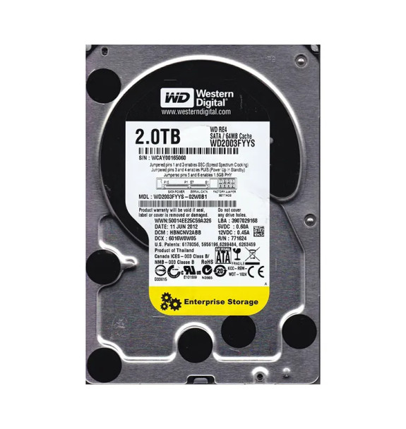 WD2003FYYS-02W0B1 - Western Digital RE4 2TB 7200RPM SATA 3Gb/s 64MB Cache 3.5-inch Hard Drive