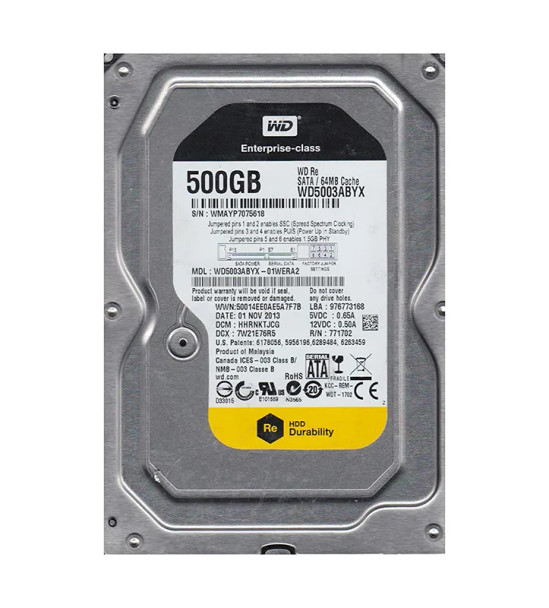 WD5003ABYX-01WERA2 - Western Digital RE4 500GB 7200RPM SATA 3Gb/s 64MB Cache 3.5-inch Hard Drive