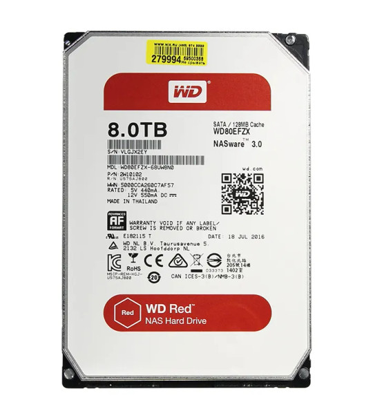 WD80EFZX-68UW8N0 - Western Digital Red 8TB 5400RPM SATA 6Gb/s 128MB Cache (RoHS) 3.5-inch NAS Hard Drive