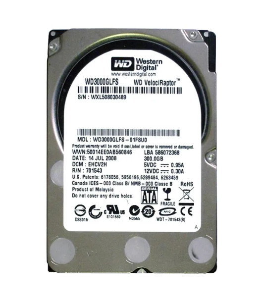 WD3000GLFS-01F8U0 - Western Digital VelociRaptor 300GB 10000RPM SATA 3Gb/s 16MB Cache 3.5-inch Hard Drive