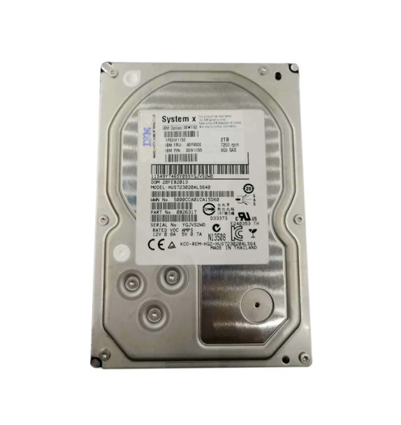 00W1152 - IBM 2TB 7200RPM SAS 6Gb/s 16MB Cache 3.5-inch Hard Drive