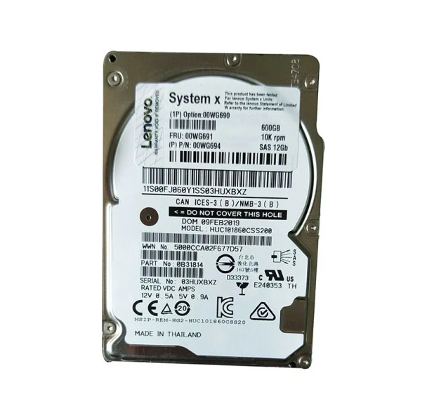 00WG694 - Lenovo 600GB 10000RPM SAS 12Gb/s 2.5-inch Hard Drive