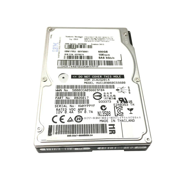 00Y5069 - IBM 600GB 10000RPM SAS 6Gb/s 2.5-inch Hot-Swappable Hard Drive With Tray For System Storage