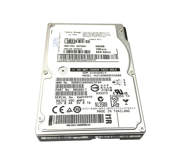 00Y5074 - IBM 600GB 10000RPM SAS 6Gb/s Hot-Swappable 2.5-inch Hard Drive with Tray for System x