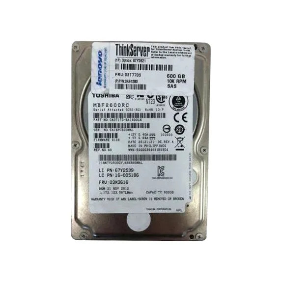 03X3616 - Lenovo 600GB 10000RPM SAS 6Gb/s 64MB Cache 2.5-inch Hard Drive for ThinkServer RD640 and RD530