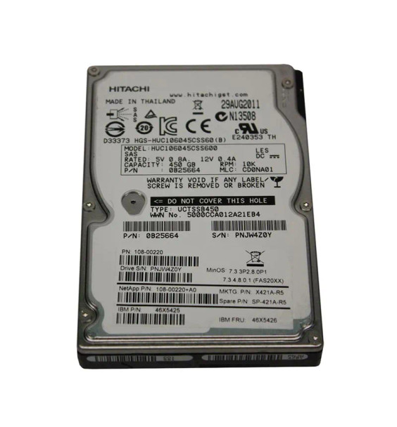 108-00220 - NetApp 450GB 10000RPM SAS 6Gb/s 2.5-inch Hard Drive for FAS20XX/DS2246