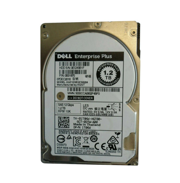 1T8KW - Dell 1.2TB 10000RPM SAS 12Gb/s Hot-Swappable 2.5-inch Hard Drive with Tray