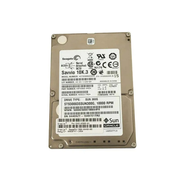 390-0449-03 - Sun 300GB 10000RPM SAS 6Gb/s Hot-Swappable 16MB Cache 2.5-inch Hard Drive with Tray