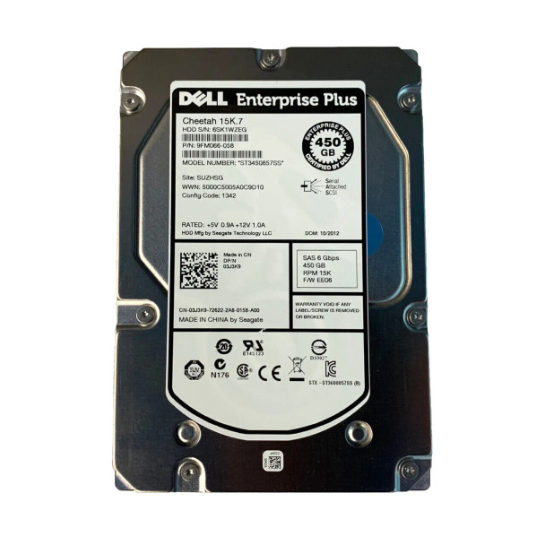 3J3K9 - Dell Cheetah 15K.7 450GB 15000RPM SAS 6Gb/s 16MB Cache 3.5-inch Hard Drive with Tray