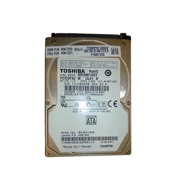 45N7321 - IBM Lenovo 500GB 7200RPM SATA 3Gb/s 16MB Cache 2.5-inch Hot-Swapable Hard Drive