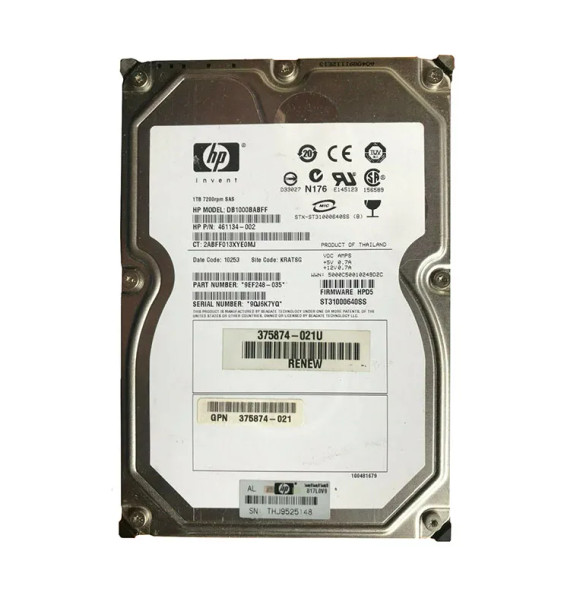 461134-002 - HPE 1TB 7200RPM SAS 3Gb/s DP 3.5-inch Hard Drive for ProLiant G1 G2 G3 G4 G5 G6 and G7
