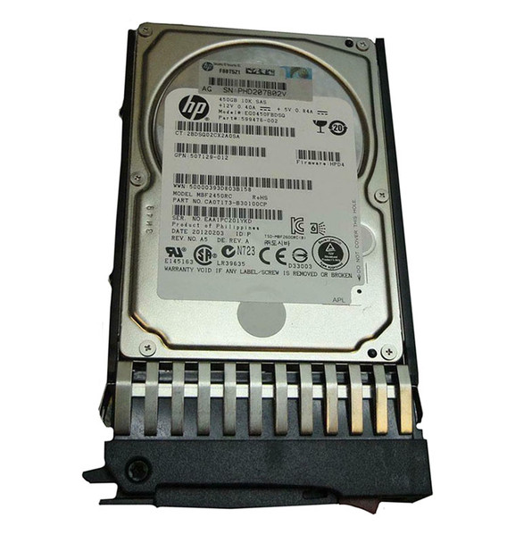 599476-002 - HP 450GB 10000RPM SAS 6Gb/s Dual Port Hot-Swappable 2.5-inch Hard Drive with Smart Carrier