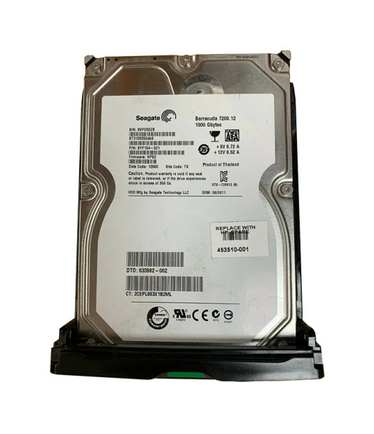 633982-002 - HP 1TB 7200RPM SATA 3Gb/s Mid Line Hot-Swappable 3.5-inch Hard Drive with Tray for workstation