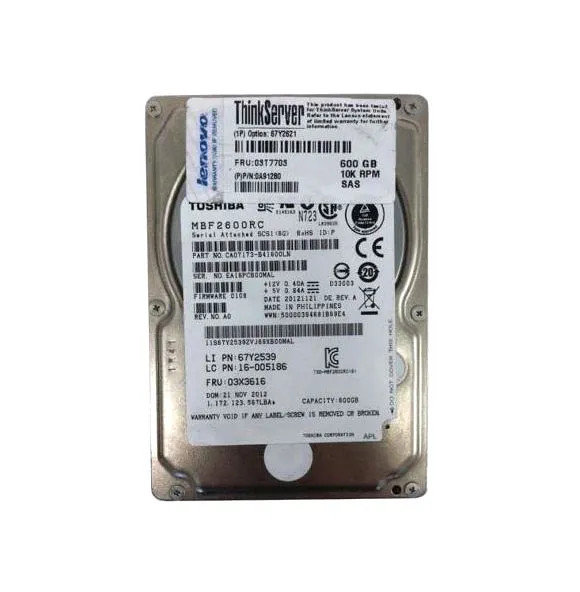 67Y2539 - Lenovo 600GB 10000RPM SAS 6Gb/s 16MB Cache 2.5-inch Hard Drive for ThinkServer