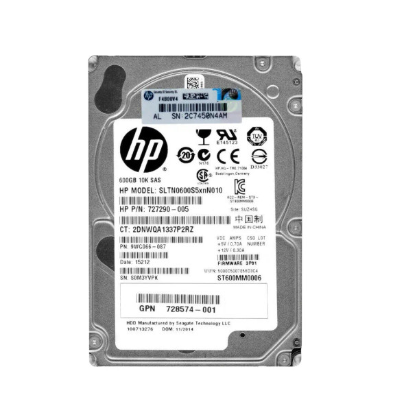 727290-005 - HP 600GB 10000RPM SAS 6Gb/s 64MB Cache Hot-Swappable 2.5-inch Hard Drive with Tray