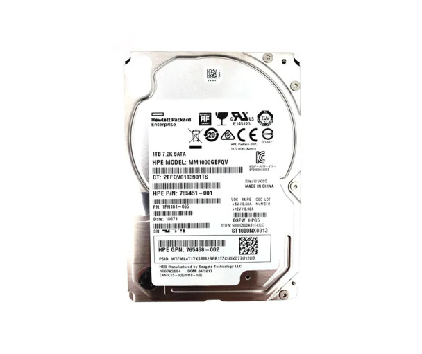 765451-001 - HP 1TB SATA 6Gb/s Hot-Swappable Midline Digitally Signed 7200RPM (512e) 2.5-inch Hard Drive with Smart Carrier for ProLiant G8 G9 and G10