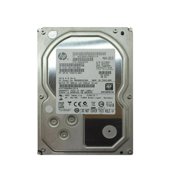 791149-002 - HP 6TB SATA 6Gb/s Midline 7200RPM (512e) 3.5-inch Hard Drive with Smart Carrier