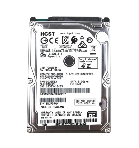 H2T10003272S - Hitachi 1TB 7200RPM SATA 6Gb/s 32MB Cache (512e) 2.5-inch Hard Drive