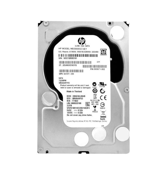 MB3000GCVBT - HP 3TB 7200RPM SATA 6Gb/s 3.5-inch Hard Drive