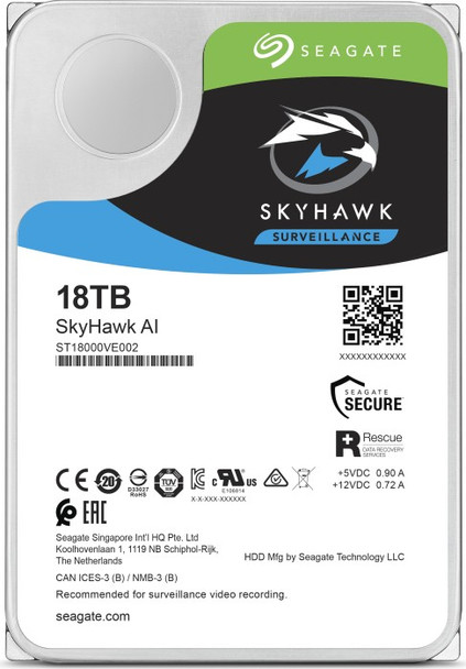 ST18000VE002 - Seagate SkyHawk AI Surveillance 18TB 7200RPM SATA 6Gb/s 256MB Cache 3.5-inch Hard Drive