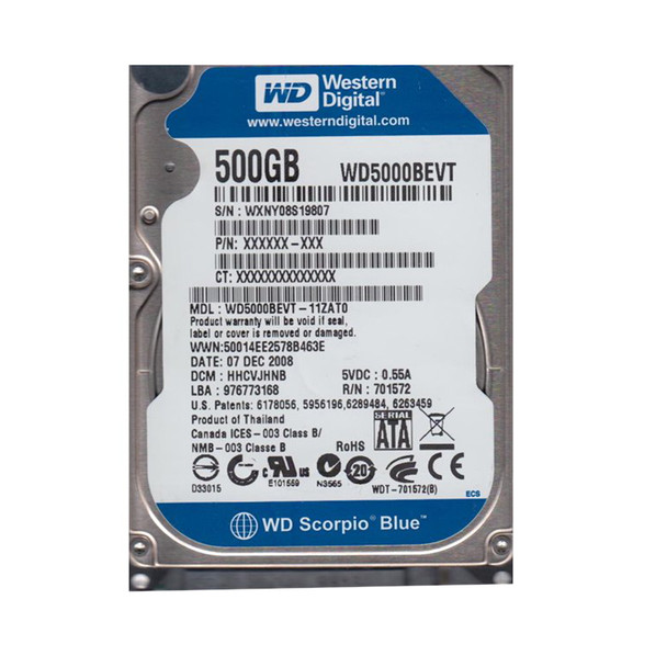 WD5000BEVT-11ZAT0 - Western Digital Scorpio Blue 500GB SATA 3Gb/s Hot-Swappable 5400RPM 8MB Cache 2.5-inch Hard Drive