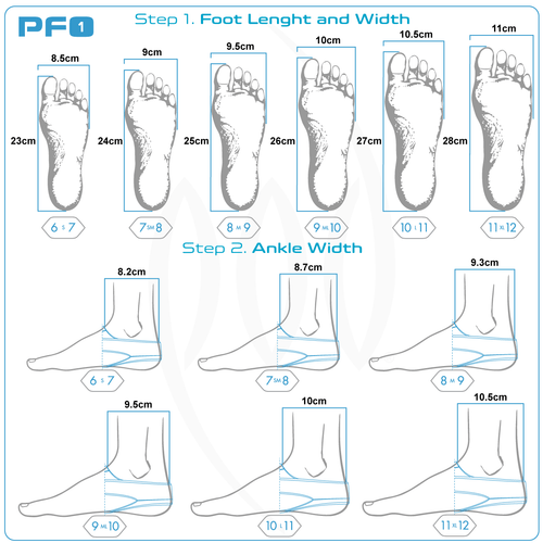 POD PF1 Swim Fins Foot and Ankle Size Guide 