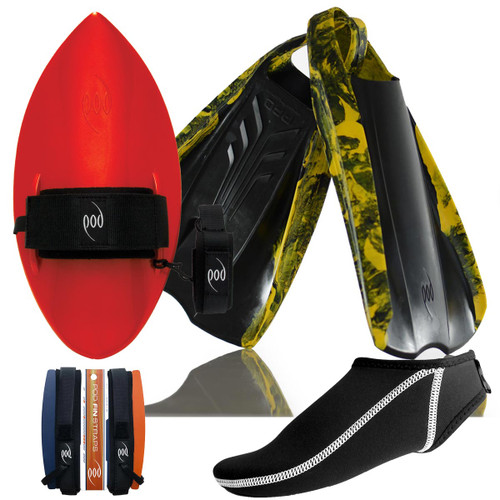 PF2 POD Swim Fins Black/Yellow Red Handboard Fin Socks and Savers