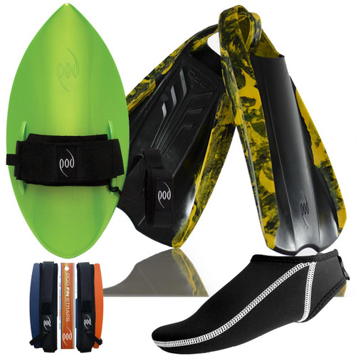 PF2 POD Swim Fins Black/Yellow Lime Handboard Fin Socks and Savers