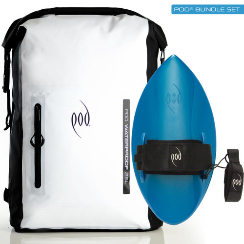 Waterproof Backpack Black White Bodysurfing Handboard Aqua Blue