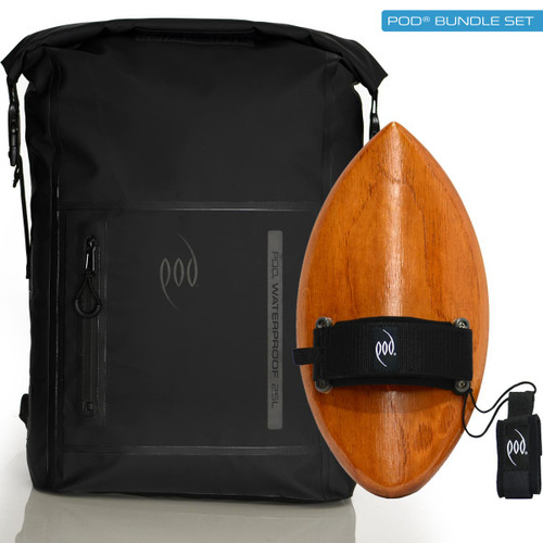 Waterproof Backpack Black Hand-crafted Wood Bodysurfing Handboard
