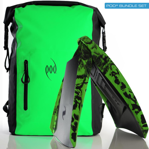 Waterproof Rucksack Black Green 25L Backpack Dry Bag PF3 POD Swim Fins Black Green