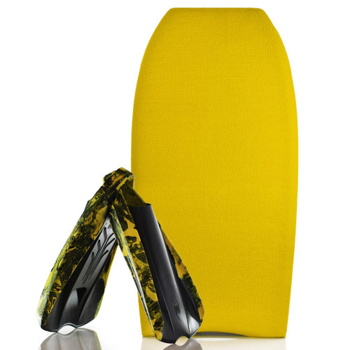 Bodyboard Stretch Cover Yellow and Bodyboard Swim Fins PF2