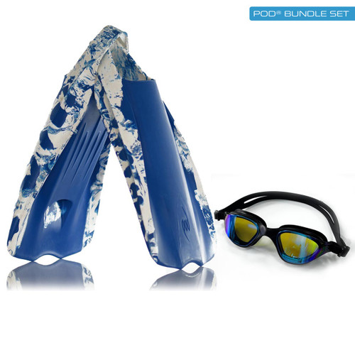 PF1 POD Swim Fins + AquaLuxe Gold Mirror Goggles Bundle