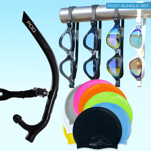 AquaLuxe Goggles Swim Caps Snorkel Swimming Bundle Deal