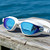 White AquaLuxe Blue Mirror Lenses Swim Goggles by POD®