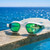  AquaLuxe Swim Goggles White Line Green Mirror Lenses 