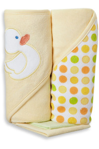 2 Hooded Towel with 2 Washcloths, Yellow Duck