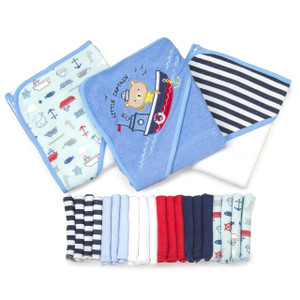 23 Piece Bath Towel Washcloth Giftset, Navy Nautical