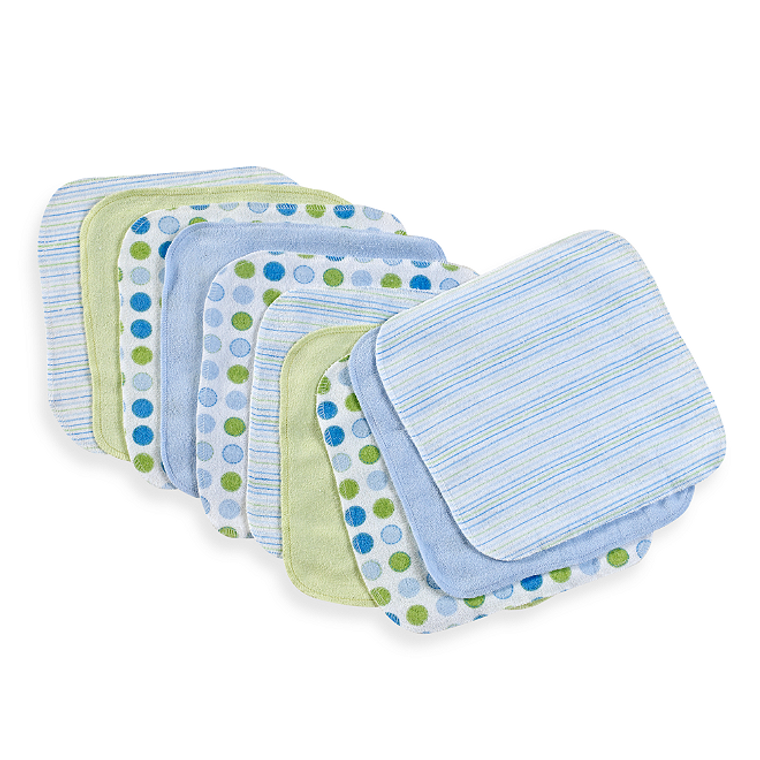 10 Pack Washcloth Set, Blue Dots