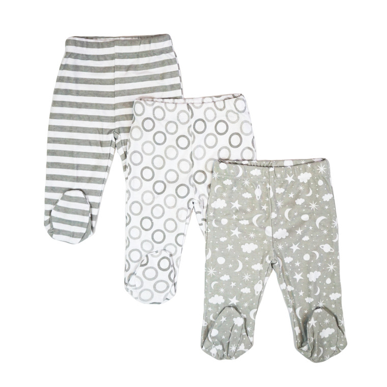 3 Pack Footed Pants, Grey Celestial
