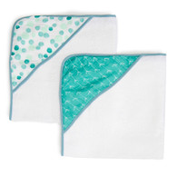 2 Terry Hooded Towel with Muslin Hood, Green Dots