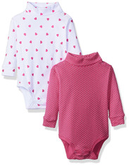 2 Pack Cotton Turtleneck Bodysuit, Pink Hearts